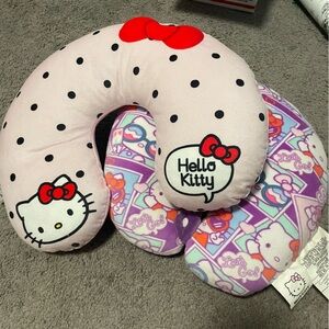 (2) Hello Kitty Travel Neck Pillows Plane Car Kawaii Sanrio Red Bow + Purple